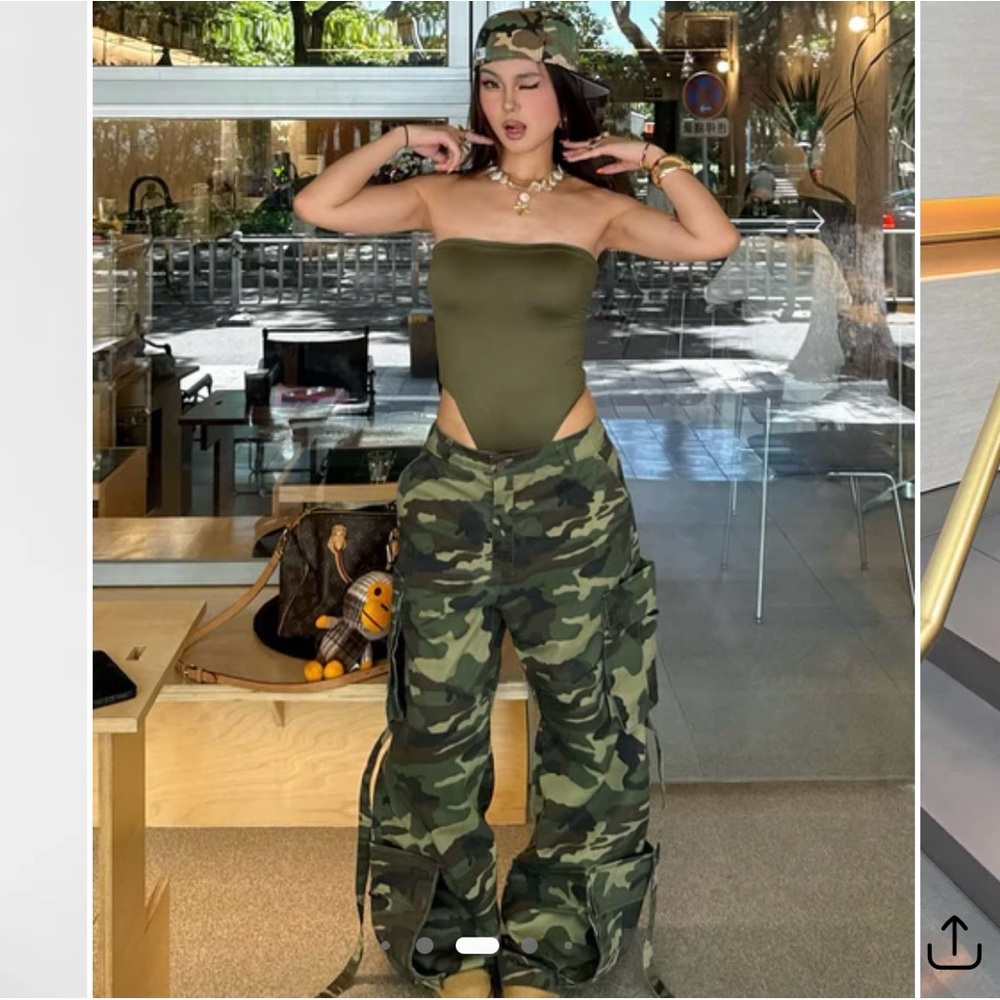 Fashion Nova Level You Up Camo Cargo Pant - Olive/combo (S) - Picture 5 of 13